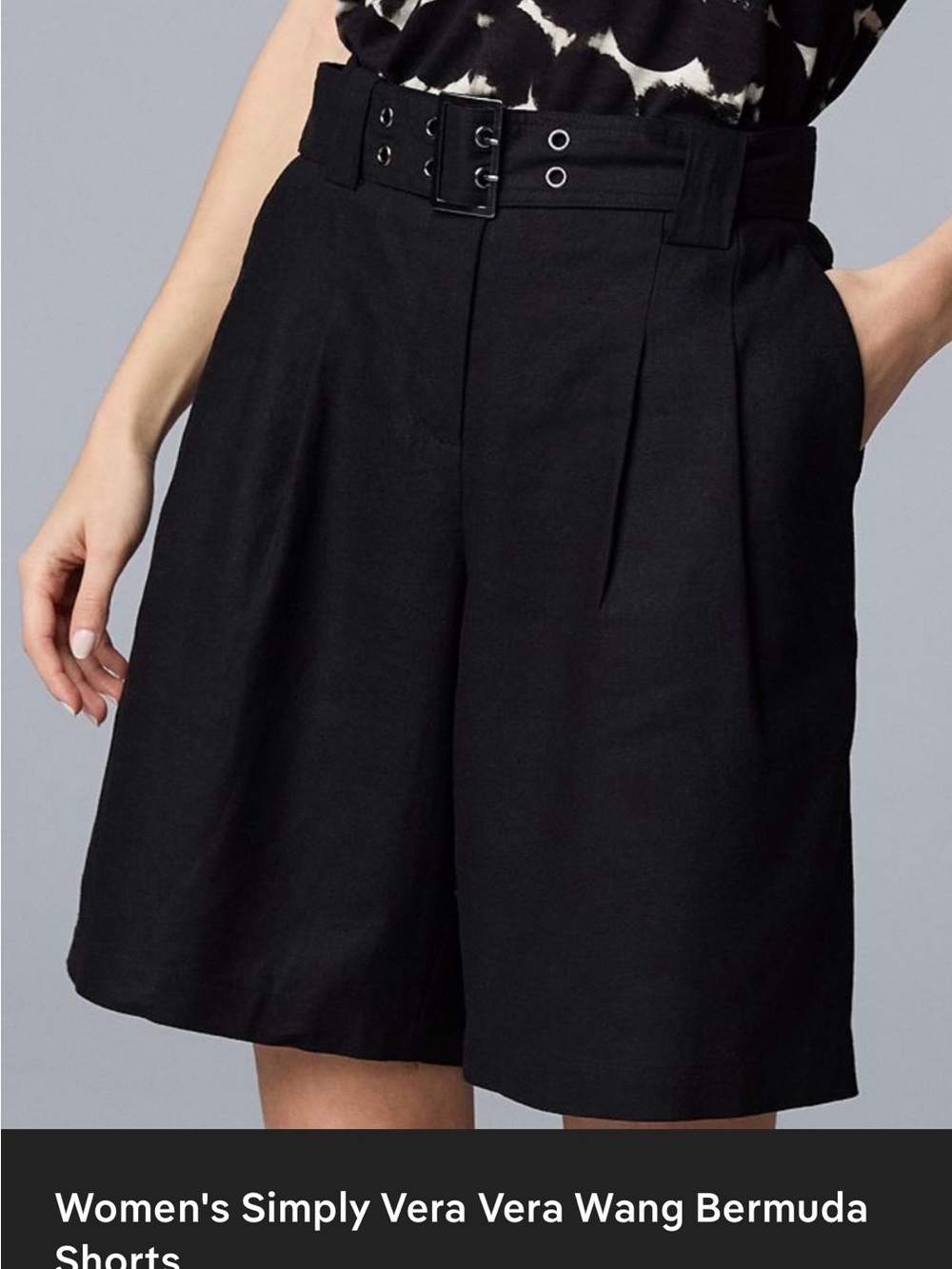 Simply Vera Vera Wang Black High-Waist Pleated Bermuda Shorts with Belt